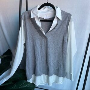 Milano Gray and White Layered Top